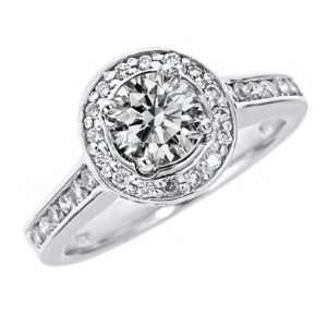 Pave Set Round Brilliant Cut Diamond Engagement Ring 14K White Gold (1 
