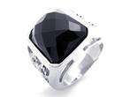 Mens Black Crystal Silver Stainless Steel Ring Size 9  