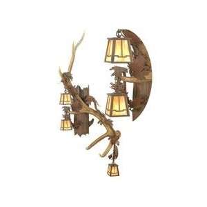 82835 Rust and Wrought Iron Elk Rustic / Country Three Light Up / Down 
