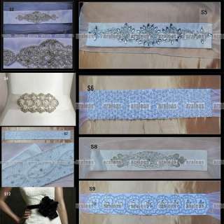   Beaded Crystal Ivory/White Satin Wedding Bridal Dress Belt Sash Custom