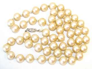 26 LONG STUNNING VINTAGE CHATANI HASKELL 14K CLASP PEARL NECKLACE 