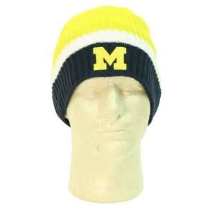 Michigan Wolverines Ribbed 3 Color Big Stripe Winter Knit Hat   Blue 