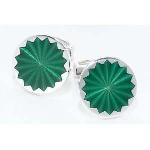 Debonair sterling silver handmade cufflinks with green enamel with a 