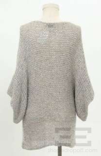 Theory Beige & Metallic Open Knit Short Sleeve Dolman Sweater Size 