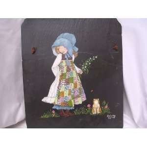 Holly Hobbie Art Painting Original Collectible on Slate ; Bailey 1978