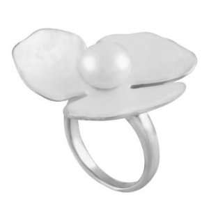 925 Sterling Silver Fancy Ring, Designed with a Pearl Cradled by a 