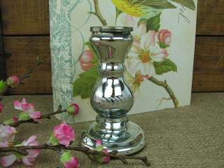 Shabby Cottage Chic Silver Etched Candlestick Holder  