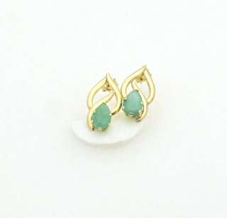14k Yellow Gold Pierced Stud Emerald Earrings  