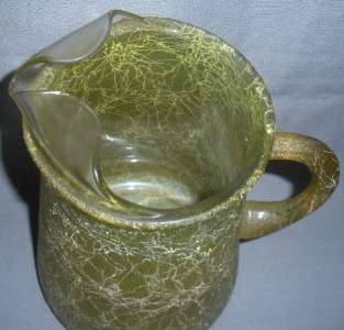 YELLOW GREEN RUBBERIZED STRING VINTAGE GLASS PITCHER  