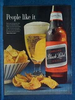 1962 Ad Carling Black Label Beer Huge Bottle & Glass  
