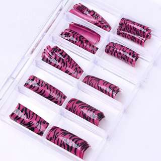 100x UV Acrylic Girl Roseo Zebra Stripe False Nail Tips  