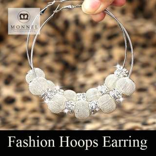   Wives Circle Hoops Earring Fashion Jewelry Beads Silver Tone  