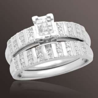 cttw Round and Princess cut Diamond Bridal Set in Sterling Silver