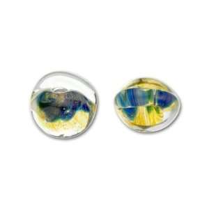  Beads Blue and Yellow Swirl Boro Glass Teardrop Drop Arts 