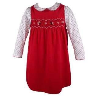 Kids Girls Red Corduroy Smocked Dress 