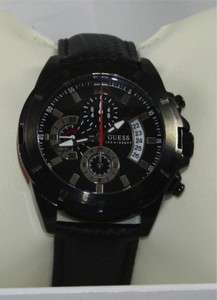 GUESS U16528G1 Mens Chronograph Black Leather Strap Watch NEW  