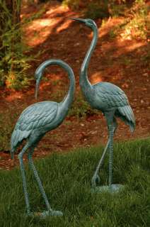 Pair of Bronze Garden Crane Tropical Lawn Sculptures Statues Indoor 