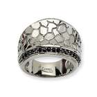 Jewelry Adviser rings Stainless Steel Hammered and Black Crystal Ring