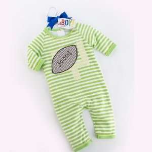  Mud Pie FOOTBALL SLEEPER Pajamas Green & White Baby Boy 