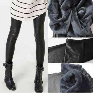   Lady Warm Thick Faux Leather Stretch Look Shiny Leggings Tights Pants