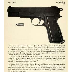  1948 Print 1935 9 mm Luger Browning Pistol   Original 