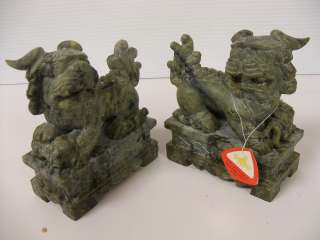 1970s Vintage Hand Carved Soap Stone Foo Dogs (pair)  