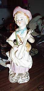 Porcelain Figurine Victorian Boy with Harp N Mark LOOK  
