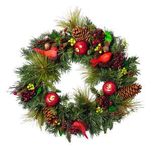   Cardinal Wonderland Pre Decorated Artificial Christmas Wreath   Unlit