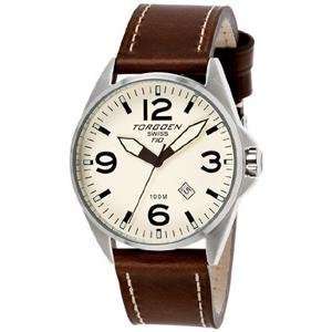  Torgoen T10 3 HAND Stainless Steel Beige Dial Brown Watch 