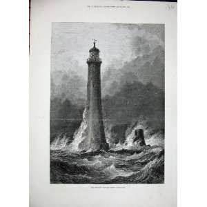  1879 Eddystone Lighthouse Stormy Sea Birds Fine Art