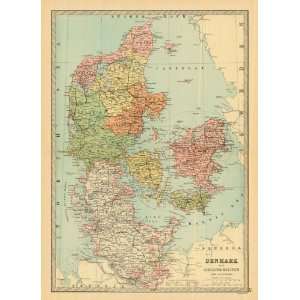  Bartholomew 1881 Antique Map of Denmark