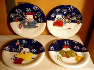 Set of 4 Snowman Plates, Different Patterns, Kohls NEW  