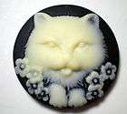 of 29 mm Round Kitty Cat w/Tongue Cameos Cream over Black, Too CUTE