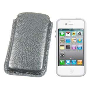  Case for iPhone 4   granulated cow leather   dark grey Electronics