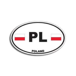  PL POLAND Country Auto Oval Flag   Window Bumper Sticker 