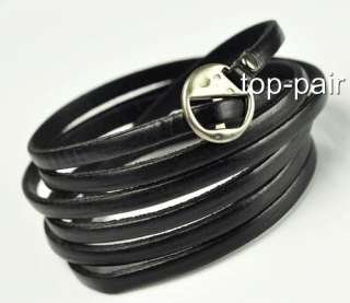 COOL Super Long Leather Bracelet Wristband 6 Wrap Black  