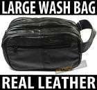 Mens Large Soft Black Leather Toiletry Travel Wash Bag