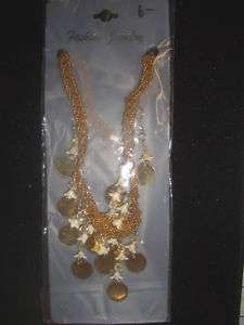 Seed Beaded Sequin Peyete Necklace Earring Set Gold  