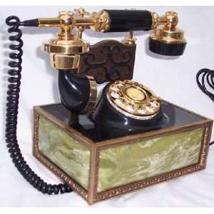   Green Marble Black Handset Decorator Antique Cradle Phone Electronics