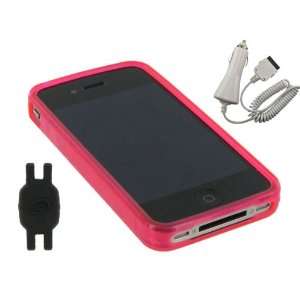 Magenta Circle Design TPU Silicone Crystal Skin Case + Car Charger for 