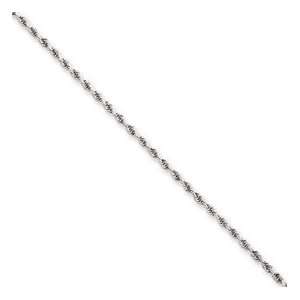  14k White Gold 1.5mm Diamond Cut Rope Anklet 10 Inches 