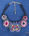 Feather Rabbit Fur Jewel Beads Handmade Bib Necklace  