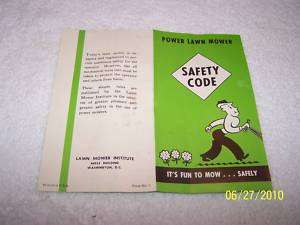 Vintage Power Lawn Mower Safety Code Brochure 1950s  
