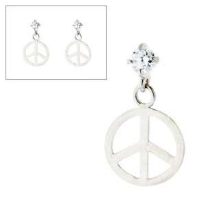 10KT White Gold Dangling Peace Sign Earrings Jewelry