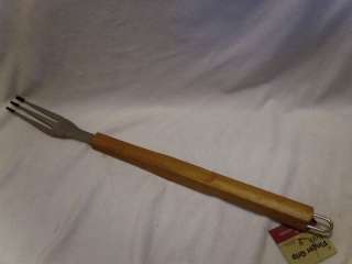 BBQ Fork Grill Tool Cooking utensil Stainless Wood NEW  