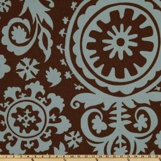  54 Wide Pastoral Toile Aqua/Chocolate Brown Fabric By 
