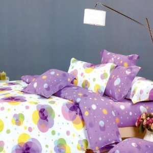  Bedding   [Pink Purple Neon] 100% Cotton 4PC Duvet Cover set (King 