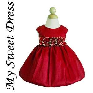 Baby Infant Red Flower Girl Formal Dress 6M 12M 18M 24M  