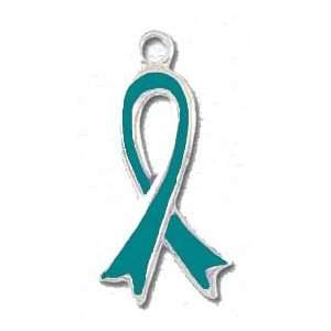    Solid Sterling Silver Awareness Ribbon Charm   Teal Jewelry