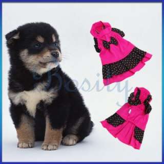 Round Neck Puppy Pet Dog Dress Clothes Apparel Pink S  
